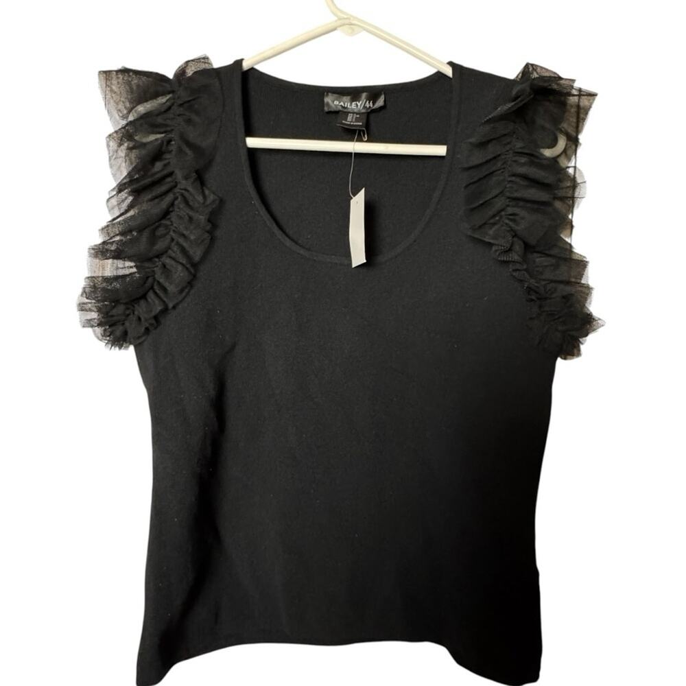 Bailey/44 Black Sleeveless Classy Dressy Tulle Sleeve Detail Blouse Sz L NWT